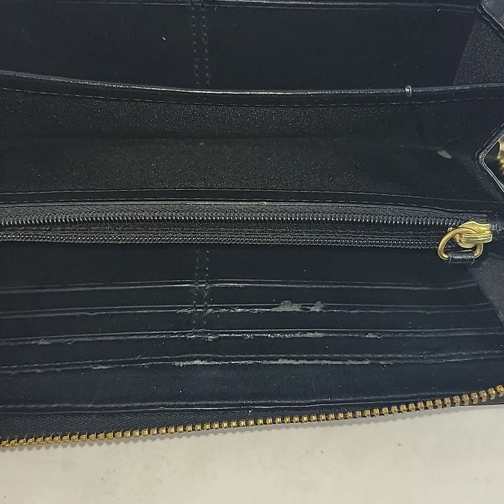 Coach Ashley Leather Wallet Accordion 3 Side Zip Black Wristlet